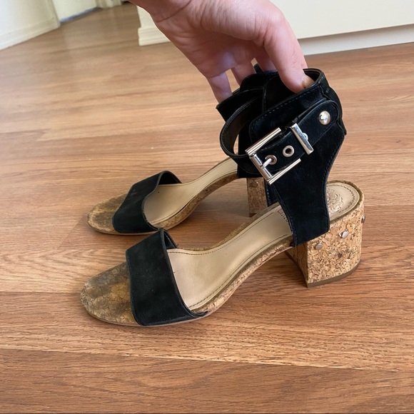 Vince Camuto Black Suede & Cork Heeled Sandals - Picture 5 of 5